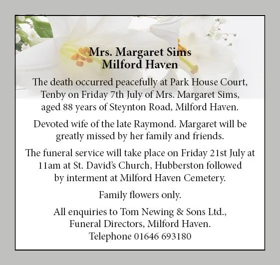 Mrs. Margaret Sims Milford Haven