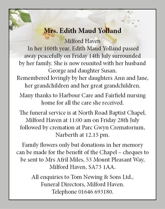 Mrs. Edith Maud Yolland